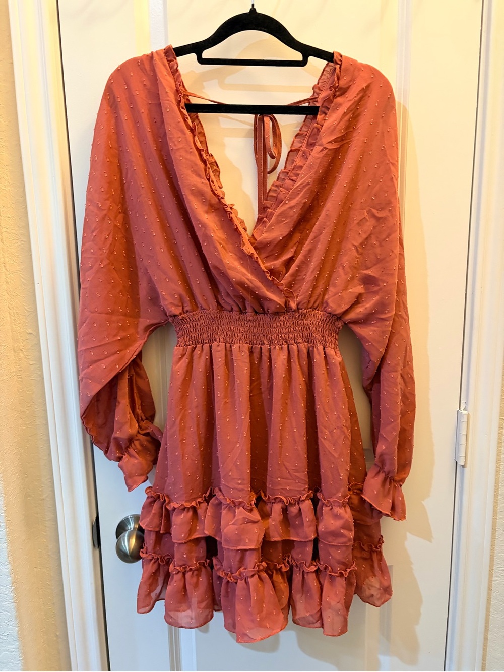 Altar'd State Dusty Rose Ruffled V-Neck Dress Size Small